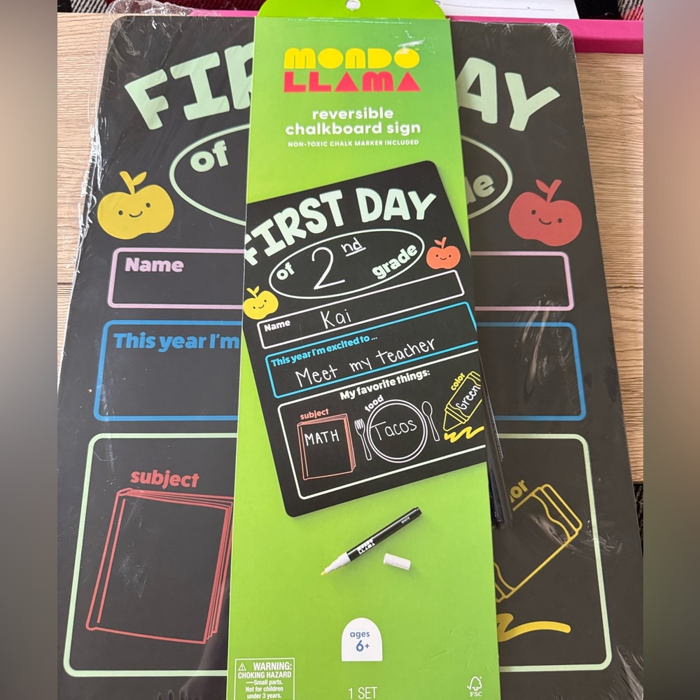 Mondo Llama Reversible Chalkboard Sign for First and Last Days of School